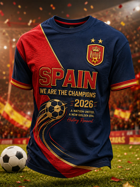 Men's We Are The Champions 2026 Print Celebrate España Champions Gift For Football Fans Casual Tee