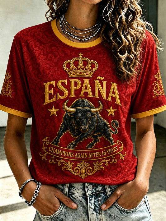 Women's We Are The Champions 2026 Print Celebrate España Champions Gift For Football Fans Casual Tee