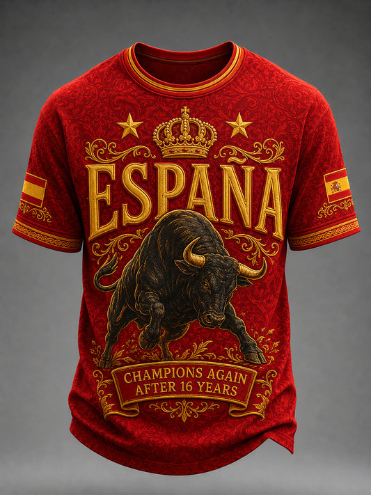 Men's We Are The Champions 2026 Print Celebrate España Champions Gift For Football Fans Casual Tee