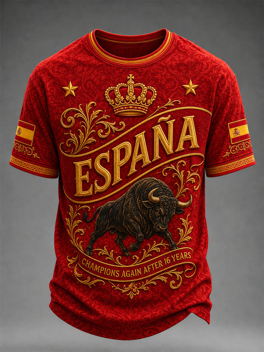 Men's We Are The Champions 2026 Print Celebrate España Champions Gift For Football Fans Casual Tee