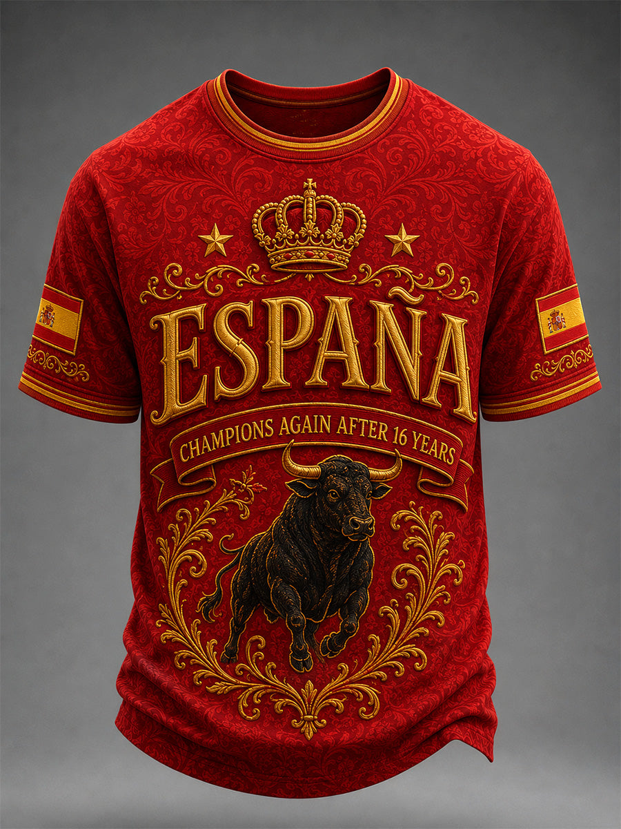 Men's We Are The Champions 2026 Print Celebrate España Champions Gift For Football Fans Casual Tee