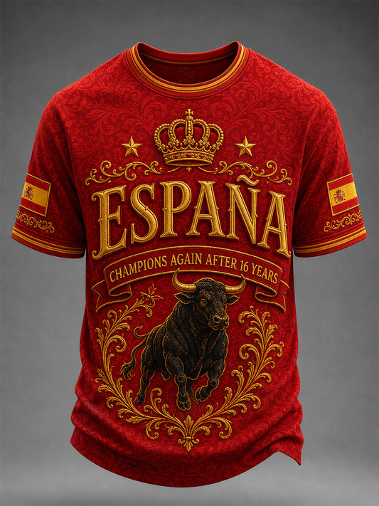 Men's We Are The Champions 2026 Print Celebrate España Champions Gift For Football Fans Casual Tee