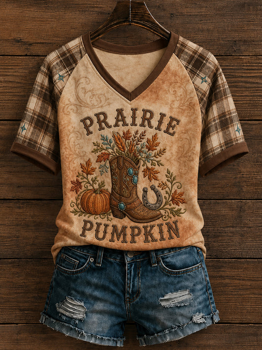 Women's Western Autumn Country Fall Graphic V-neck T-shirt