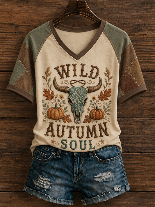 Women's Western Autumn Country Fall Graphic V-neck T-shirt