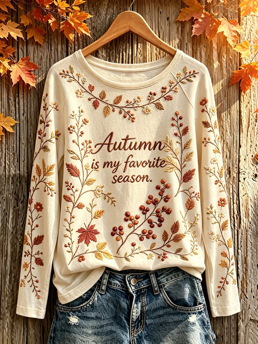 Women's autumn plant flower element printed casual long-sleeve T-shirt
