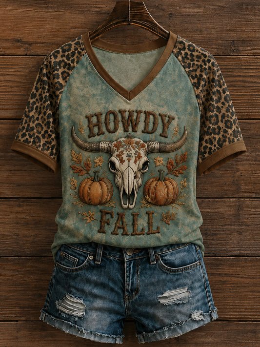 Women's Western Autumn Country Fall Graphic V-neck T-shirt