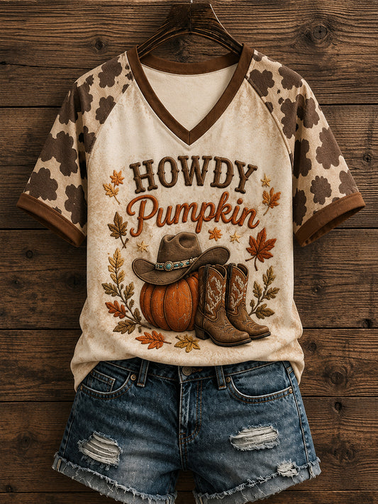 Women's Western Autumn Country Fall Graphic V-neck T-shirt