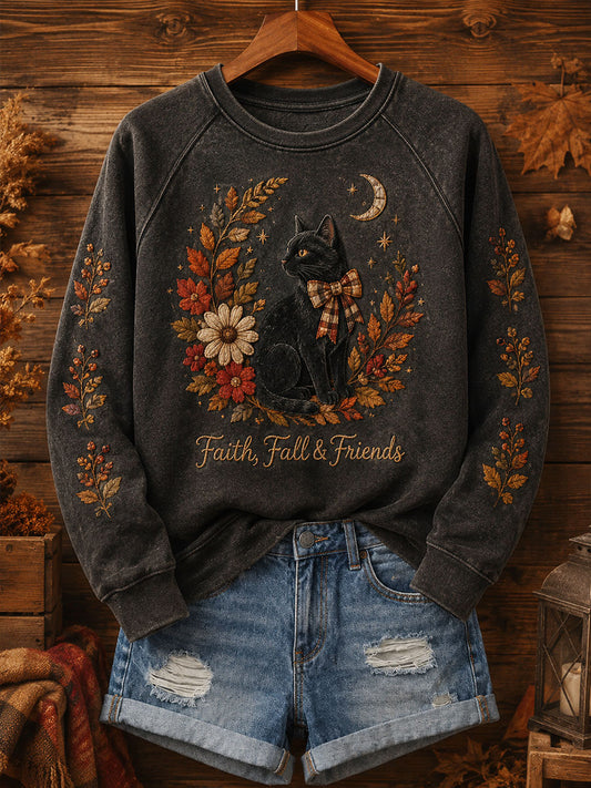 Women's Vintage Cute Cat Fall Season Sweatshirt