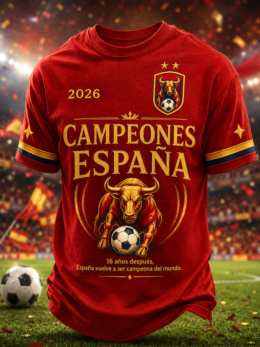 Men's We Are The Champions 2026 Print Celebrate España Champions Gift For Football Fans Casual Tee