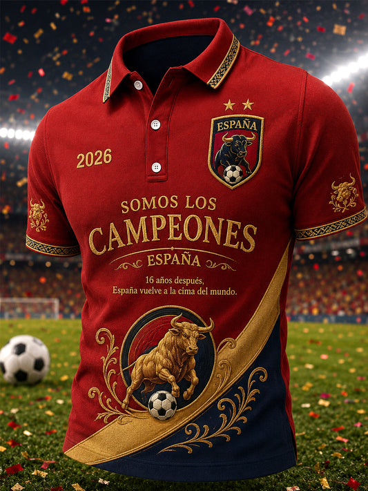 Men's We Are The Champions 2026 Print Celebrate España Champions Gift For Football Fans Casual Polo Shirt