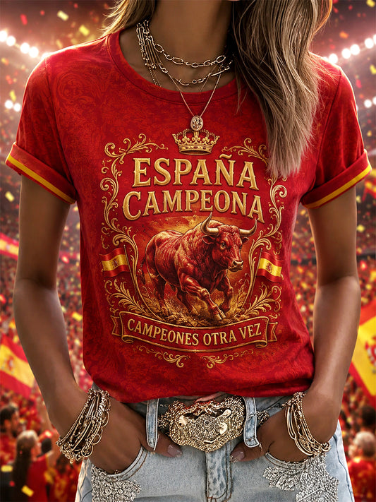 Women's We Are The Champions 2026 Print Celebrate España Champions Gift For Football Fans Casual Tee
