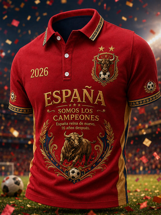 Men's We Are The Champions 2026 Print Celebrate España Champions Gift For Football Fans Casual Polo Shirt