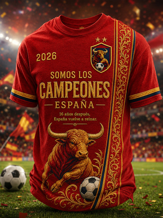 Men's We Are The Champions 2026 Print Celebrate España Champions Gift For Football Fans Casual Tee