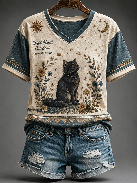 Women’s International Cat Day Art Print Casual Short-Sleeve T-Shirt