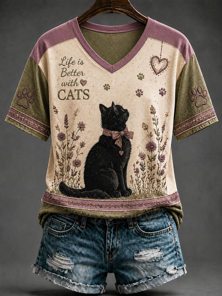 Women’s International Cat Day Art Print Casual Short-Sleeve T-Shirt