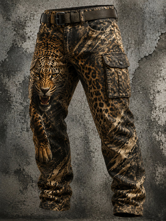 Men's Vintage Leopard-Print Casual Work Pants