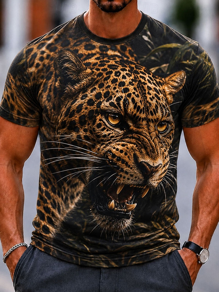 Men's Retro Leopard-Print Business-Casual T-Shirt