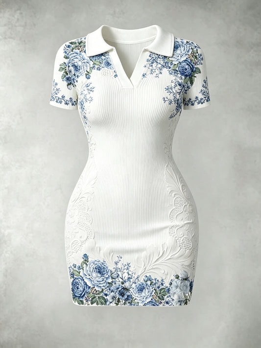 Women's Cotton And Linen Style Floral Print Bodycon Skirt