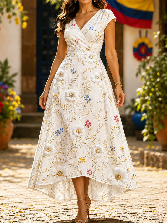 Women's Cotton And Linen Style Floral Print Dress