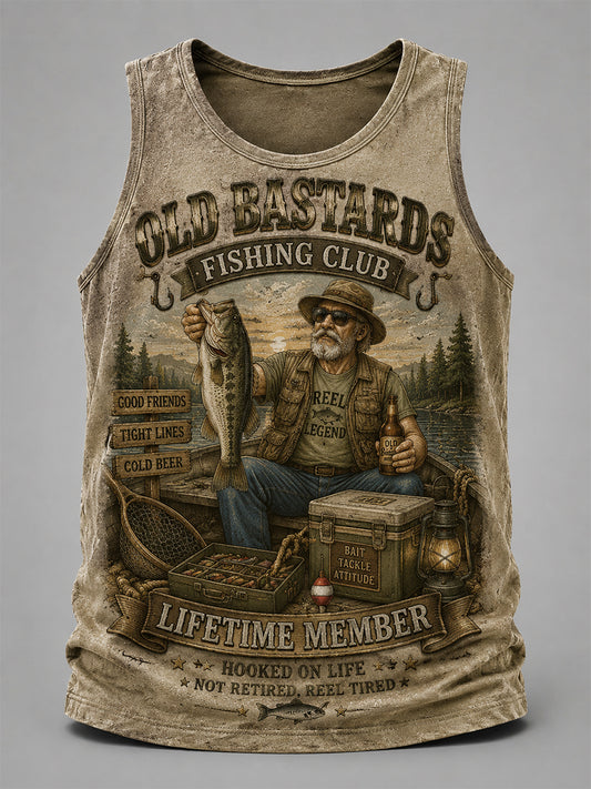 Men's Funny Old Bastards Fishing Club Lifetime Member Print Casual Tank Top