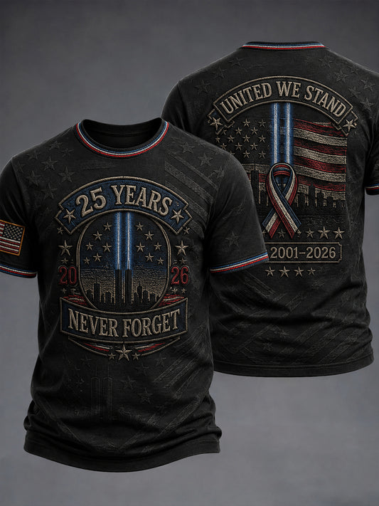 Men's 9/11 25th Anniversary We Will Never Forget Printed T-Shirt