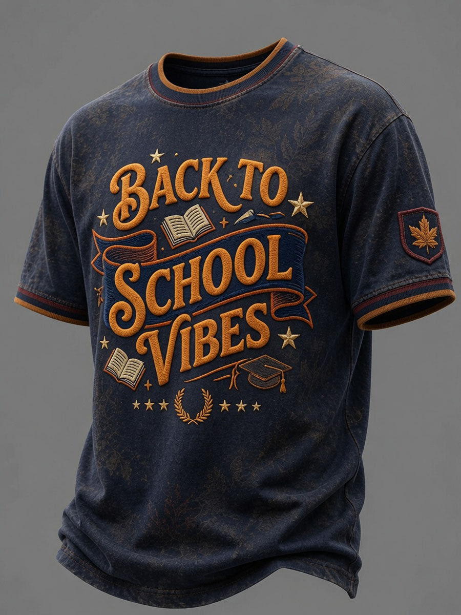 Men’s Back to School Season Printed Casual Short-Sleeve T-Shirt