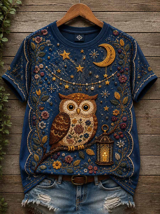 Women's Night Owl Pattern Print T-Shirt