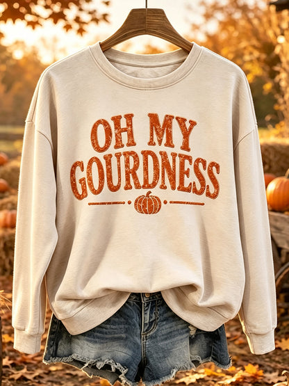 Women's Oh My Gourdness Funny Fall Print Round Neck Comfy Sweatshirt