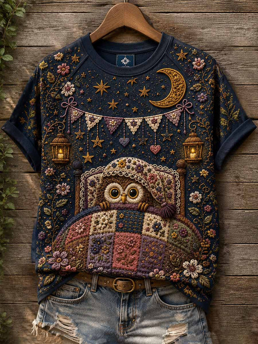 Women's Night Owl Pattern Print T-Shirt