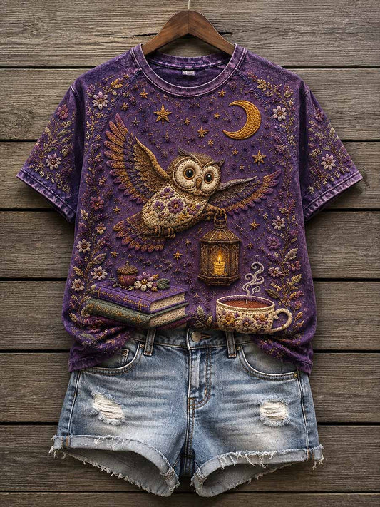 Women's Night Owl Pattern Print T-Shirt
