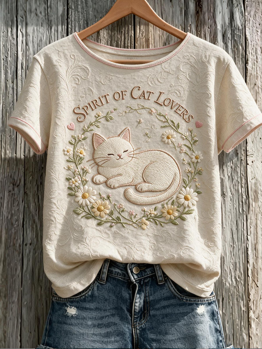 Women’s Cat Art Print Casual Short-Sleeve T-Shirt