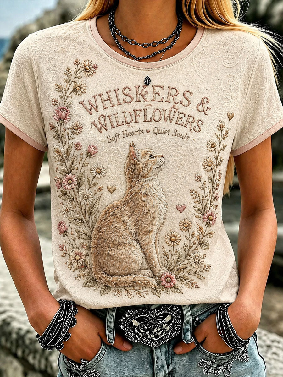 Women’s Cat Art Print Casual Short-Sleeve T-Shirt