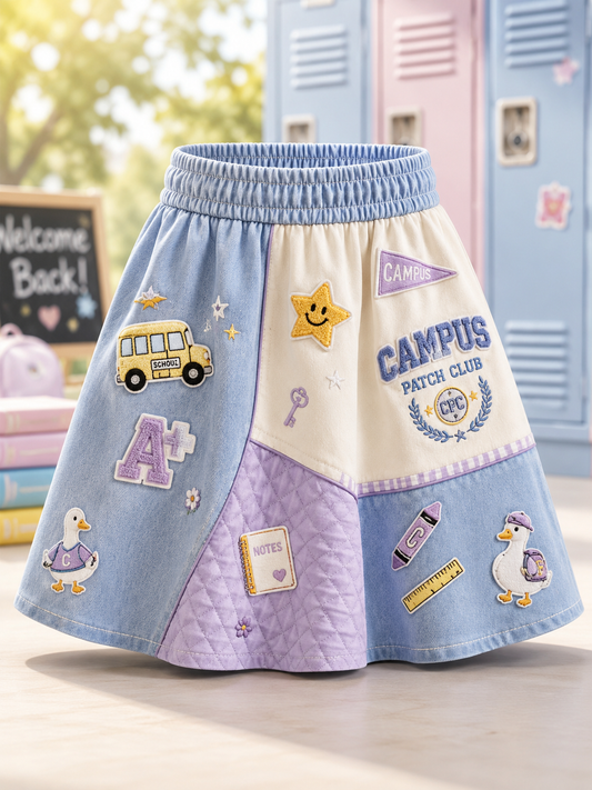 Back-To-School Season Art Printed Irregular Skirt