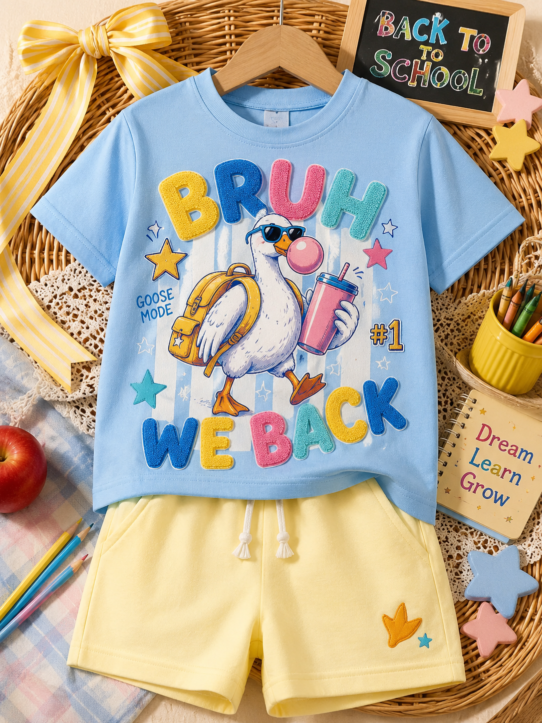 Back-To-School Season Short-Sleeve Shirt Set
