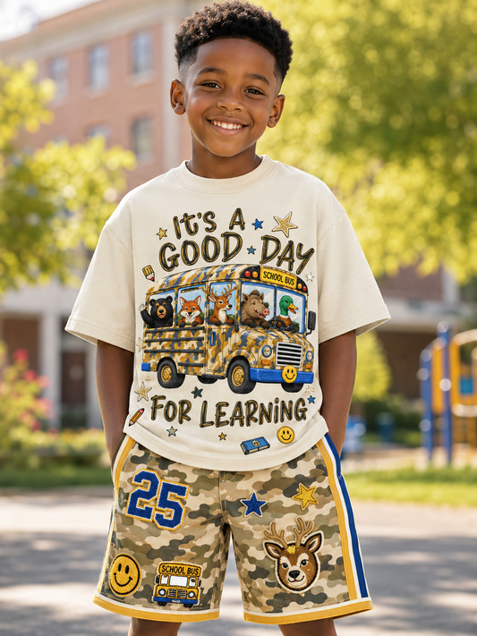 Back-To-School Season Short-Sleeve Shirt Set