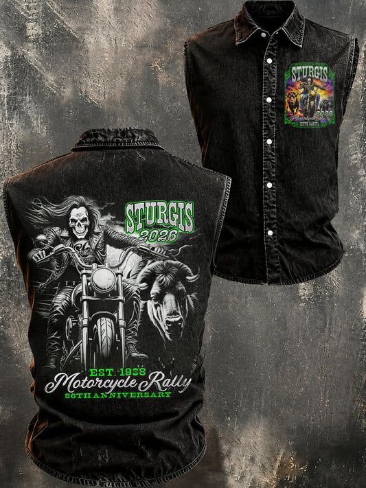 Men's Motorcycle Rally Printed Sleeveless Shirt