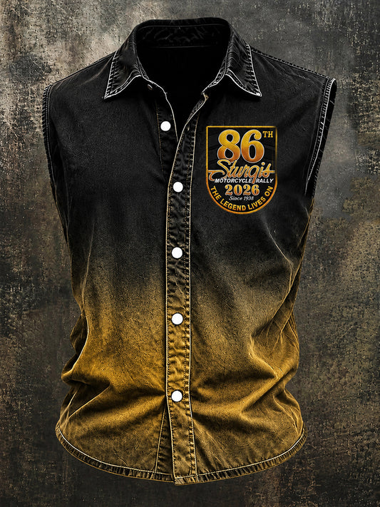 Men's Motorcycle Rally Printed Sleeveless Shirt