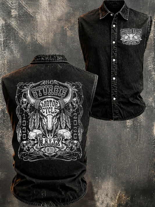 Men's Motorcycle Rally Printed Sleeveless Shirt