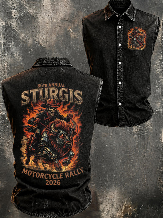 Men's Motorcycle Rally Printed Sleeveless Shirt