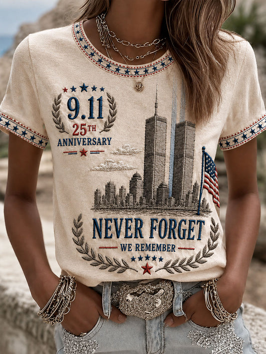 Women's 9.11 25th Anniversary Never Forget Short-sleeved T-shirt