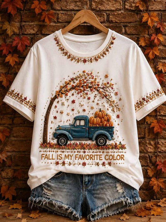 Women's Vintage Autumn Fallen Leaves Print T-Shirt