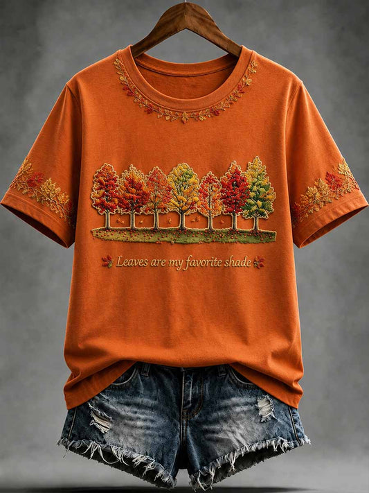 Women's Vintage Autumn Fallen Leaves Print T-Shirt
