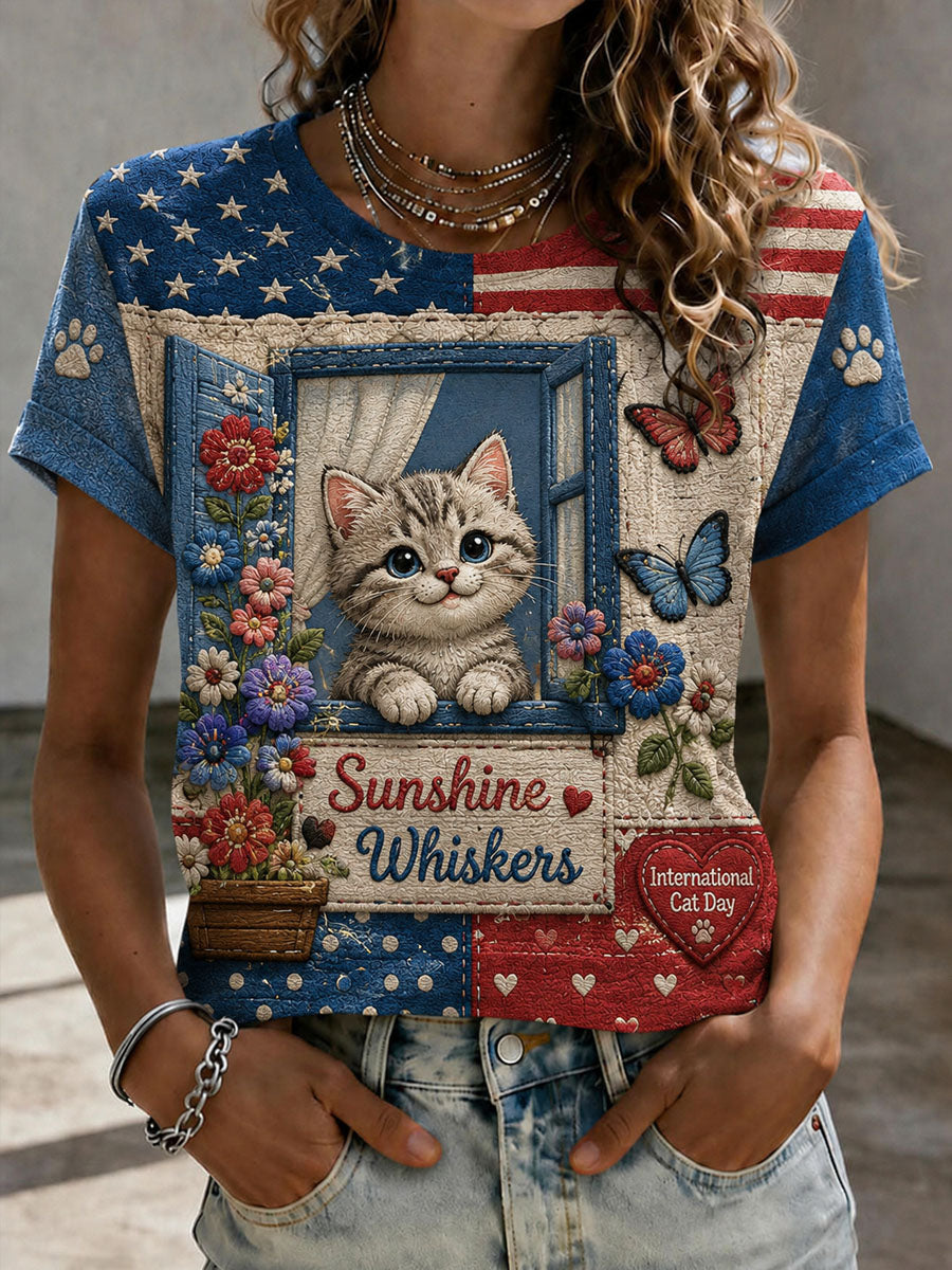 Women’s Cat Lover’s Day Printed Casual Short-Sleeve T-Shirt