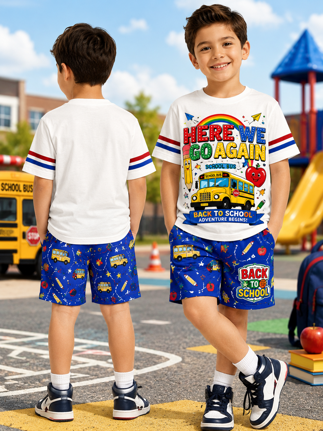 Back-To-School Season Short-Sleeve Shirt Set