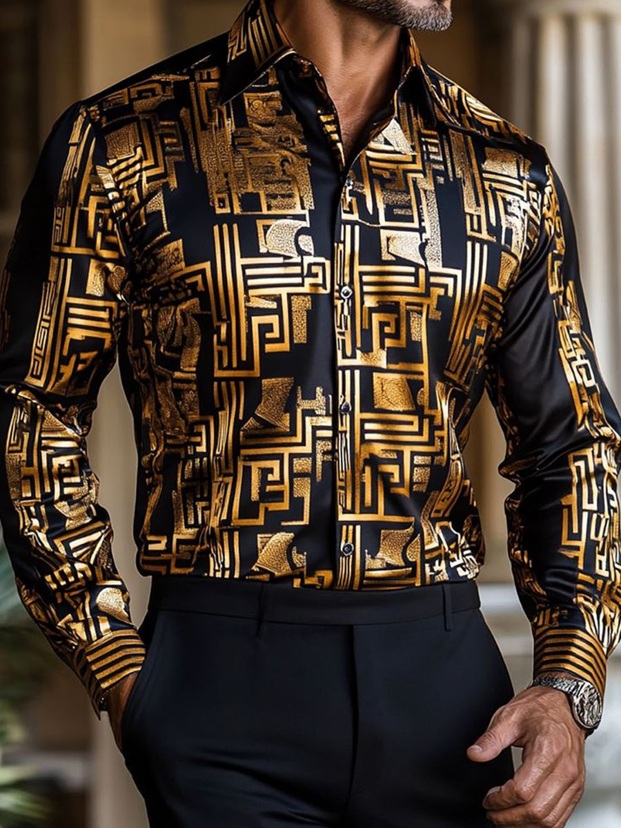 Men's Retro Business Style Art Print Casual Shirt