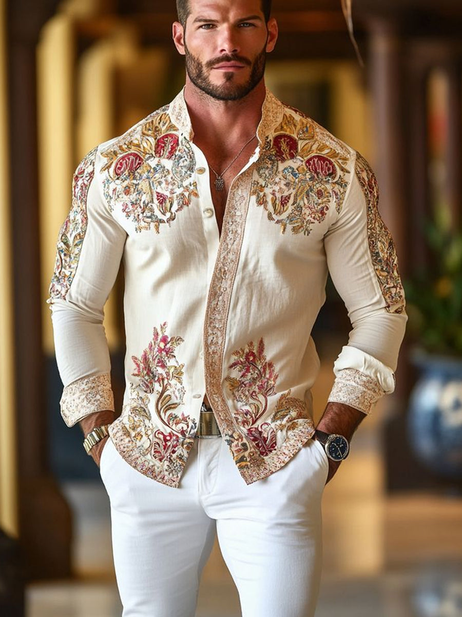 Men's Retro Business Style Art Print Casual Shirt