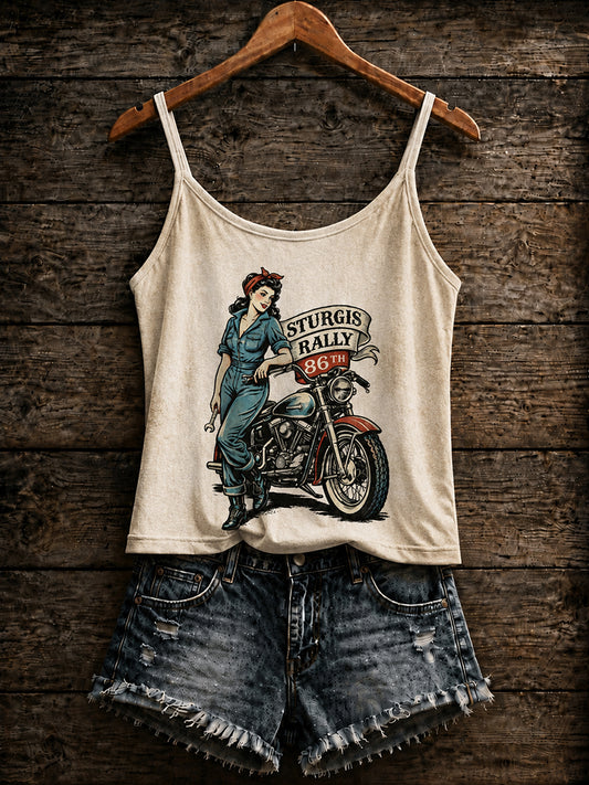 Women's Motorcycle Rally Printed Vest Top