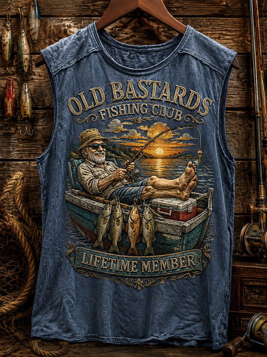 Men's Funny Old Bastards Fishing Club Lifetime Member Print Casual Vest