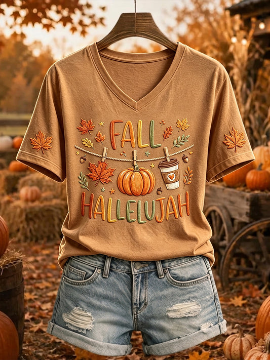 Women's Vintage Fall Hallelujah Print Short-sleeved T-shirt