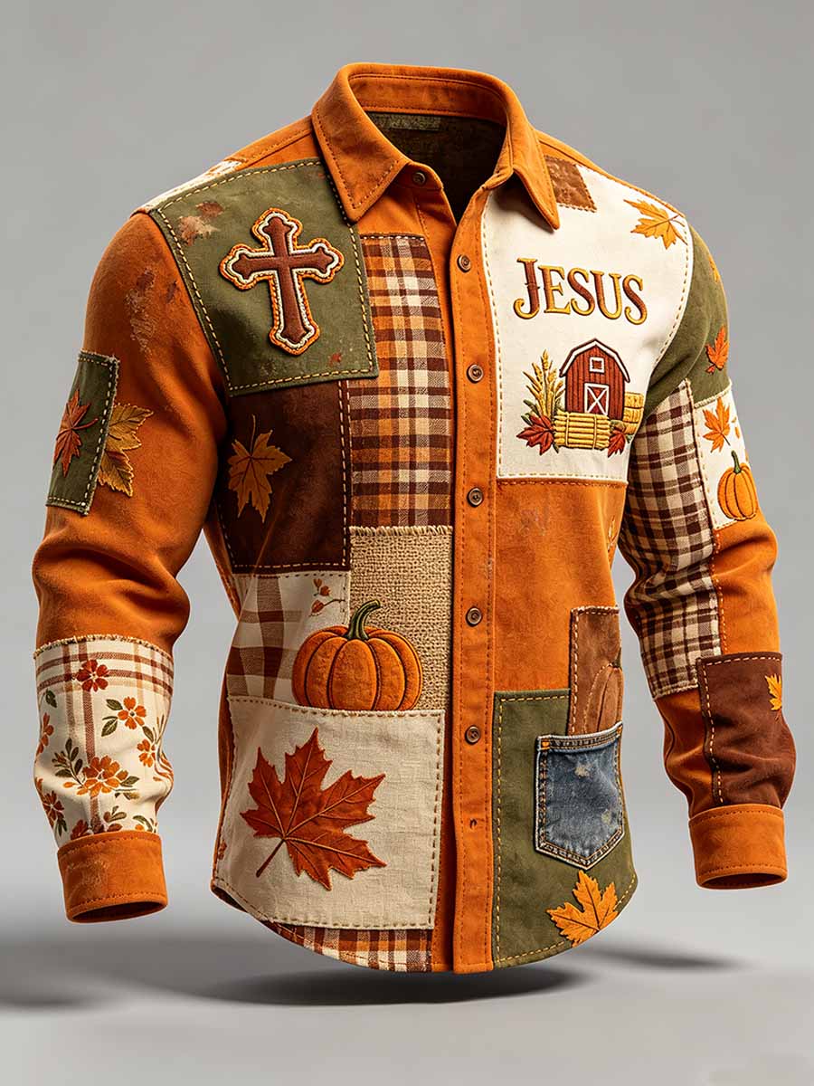 Men's Retro Fall Cross Jesus Graphic Shirt